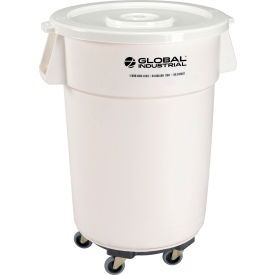 Global Industrial 240462WHB Global Industrial™ Plastic Trash Can with Lid & Dolly - 44 Gallon White image.