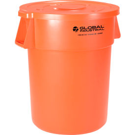 Global Industrial 240464BORCL Global Industrial™ Plastic Trash Can with Lid - 55 Gallon Bright Orange image.