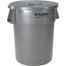 Global Industrial 240464GYCL Global Industrial™ Plastic Trash Can with Lid - 55 Gallon Gray image.