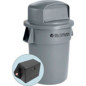 Global Industrial 240464GYDT Global Industrial™ TrashTalk™ Plastic Trash Can w/Dome Lid, 55 Gal., Gray image.