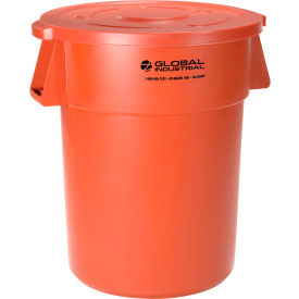 Global Industrial 240464ORCL Global Industrial™ Plastic Trash Can with Lid - 55 Gallon Orange image.