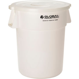 Global Industrial 240464WHCL Global Industrial™ Plastic Trash Can with Lid - 55 Gallon White image.