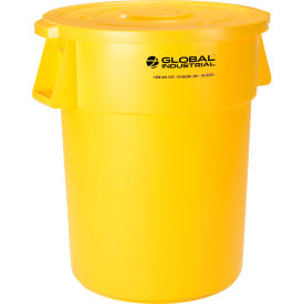 Global Industrial 240464YLCL Global Industrial™ Plastic Trash Can with Lid - 55 Gallon Yellow image.