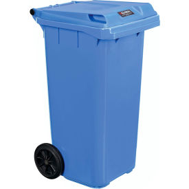 Global Industrial 641338BL Global Industrial™ Mobile Trash Container with Lid, 32 Gallon Blue image.