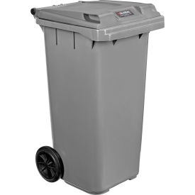 Global Industrial 641338GY Global Industrial™ Mobile Trash Container with Lid, 32 Gallon Gray image.