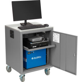 Global Industrial 241659PGY Global Industrial™ Mobile Powered Audio Visual Cart w/ Lockable Cabinet, 100AH Battery, Gray image.