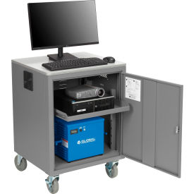 Global Industrial 241659PGY40 Global Industrial™ Mobile Powered Audio Visual Cart w/ Lockable Cabinet, 40AH Battery, Gray image.