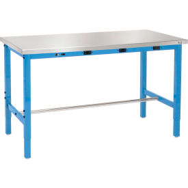 Global Industrial 242261BBLA Global Industrial™ 48 x 30 Adj. Height Workbench, Power Apron, Stainless Steel Square Edge Blue image.