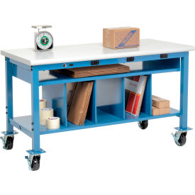 Global Industrial 412466AB Global Industrial™ Mobile Packing Workbench W/Shelf & Power, Laminate Safety Edge, 60"W x 36"D image.