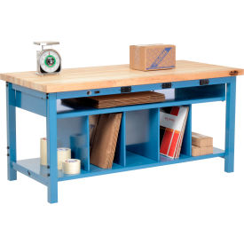 Global Industrial 412468B Global Industrial™ Packing Workbench W/Lower Shelf & Power, Maple Square Edge, 60"W x 36"D image.