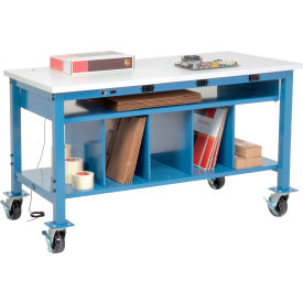 Global Industrial 412472AB Global Industrial™ Mobile Packing Workbench W/Lower Shelf & Power, ESD Square Edge, 60"W x 36"D image.