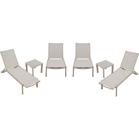 SUNAIR HOME FURNISHINGS CO. - CHANGSHA 244311 Global Industrial™ Outdoor Table Set, 2 Aluminum Slatted Side Tables & 4 Chaise Lounge Chairs image.