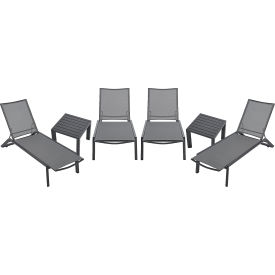 Global Industrial Outdoor Table Set 2 Aluminum Slatted Side Tables & 4 Chaise Lounge Chairs 