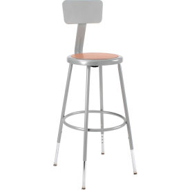 Global Industrial 244871 Interion® Steel Shop Stool w/Backrest and Hardboard Seat  Adjustable Height 25-33 - GRY - 2PK image.