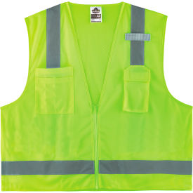 Ergodyne GloWear 8249Z-S Hi-Vis Surveyors Vest, Class 2, Zipper, Economy, Single Size, S, Lime