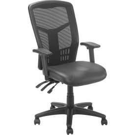 Global Industrial 249051 Interion® Mesh Office Chair With High Back & Adjustable Arms, Leather, Black image.