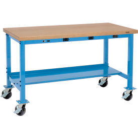 Global Industrial 249145WBBL Global Industrial™ Mobile Workbench, 60 x 30", Power Outlets, Shop Top Safety Edge, Blue image.