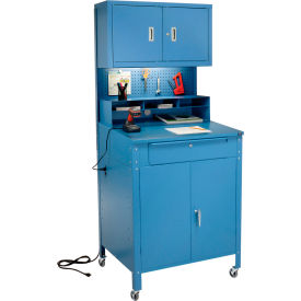 Global Industrial 249692CBL Global Industrial™ Mobile Cabinet Shop Desk w/ Upper Cabinet, 34-1/2"W x 30"D, Blue image.