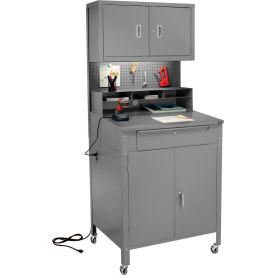 Global Industrial 249692CGY Global Industrial™ Mobile Cabinet Shop Desk w/ Upper Cabinet, 34-1/2"W x 30"D, Gray image.