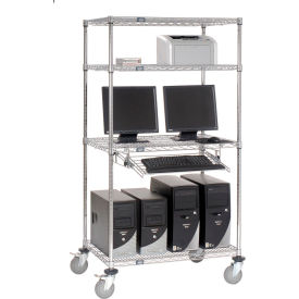 Nexel™ 4-Shelf Mobile Wire Computer LAN Workstation w/Keyboard Tray 36""W x 24""D x 69""H Chrome
