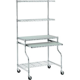 Global Industrial 250112 Global Industrial™ Chrome Wire Shelf Mobile Computer LAN Workstation, 31-1/2"W x 24"D x 63"H image.