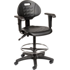 Global Industrial 250626A Interion® Polyurethane Task Stool with Adjustable Arms, Black image.