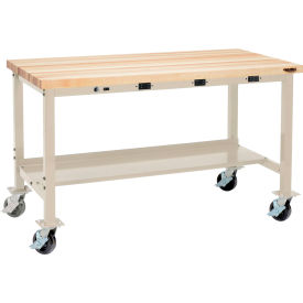 Global Industrial 253976HBTN Global Industrial™ Mobile Workbench, 72 x 30", w/Outlets, Maple Butcher Block Square Edge, Tan image.