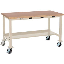 Global Industrial 253998HBTN Global Industrial™ Mobile Workbench, 60 x 30", Power Outlets, Shop Top Square Edge, Tan image.