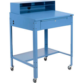 Global Industrial 254635CBL Global Industrial™ Sloped Mobile Shop Desk w/ Pigeonhole Riser, 34-1/2"W x 30"D, Blue image.