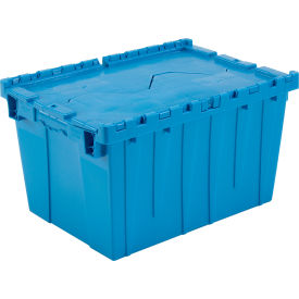 Plastic Attached Lid Shipping & Storage Tote, 21-7/8"x15-1/4"x12-7/8", Blue view 2