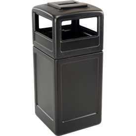 Dci  Marketing 73300199 PolyTec™  Square Waste Container with Ashtray Lid, Black, 42-Gallon image.