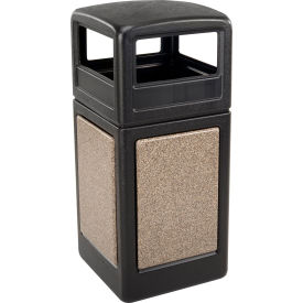 Dci  Marketing 72045299 PolyTec™  Square Waste Container w/Dome Lid - Black w/Riverstone Stone Panels, 42-Gallon image.