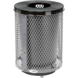 Global Industrial 261924GYD Global Industrial™ Outdoor Diamond Steel Trash Can With Flat Lid & Base, 36 Gallon, Gray image.
