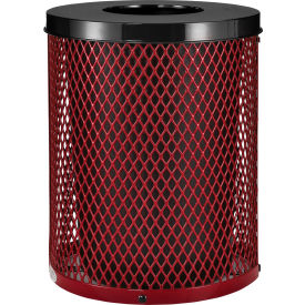 Global Industrial 261924RD Global Industrial™ Outdoor Diamond Steel Trash Can With Flat Lid, 36 Gallon, Red image.