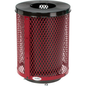 Global Industrial 261924RDD Global Industrial™ Outdoor Diamond Steel Trash Can With Flat Lid & Base, 36 Gallon, Red image.