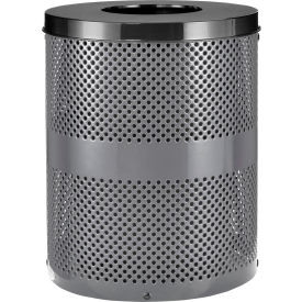 Global Industrial 261925GY Global Industrial™ Outdoor Perforated Steel Trash Can With Flat Lid, 36 Gallon, Gray image.