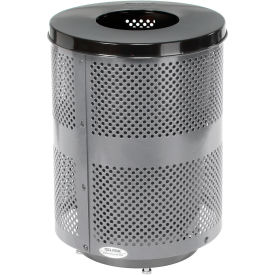 Global Industrial 261925GYD Global Industrial™ Outdoor Perforated Steel Trash Can With Flat Lid & Base, 36 Gallon, Gray image.