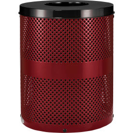 Global Industrial 261925RD Global Industrial™ Outdoor Perforated Steel Trash Can With Flat Lid, 36 Gallon, Red image.