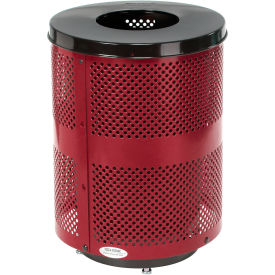Global Industrial 261925RDD Global Industrial™ Outdoor Perforated Steel Trash Can With Flat Lid & Base, 36 Gallon, Red image.