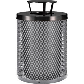 Global Industrial 261926GY Global Industrial™ Outdoor Diamond Steel Trash Can With Rain Bonnet Lid, 36 Gallon, Gray image.