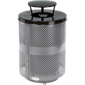 Global Industrial 261927GYD Global Industrial™ Outdoor Perforated Steel Trash Can W/Rain Bonnet Lid & Base, 36 Gallon, Gray image.