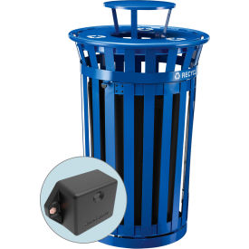 Global Industrial TrashTalk Outdoor Slatted Recycling Can w/Door & Rain Lid, 36 Gal,Blue