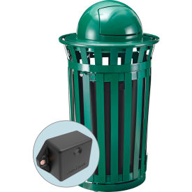 Global Industrial 261945GNT Global Industrial™ TrashTalk™ Outdoor Slatted Trash Can w/Door & Dome Lid, 36 Gal., Green image.