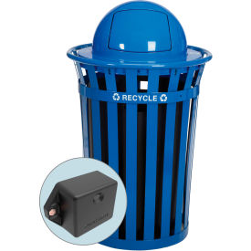 Global Industrial 261946BLT Global Industrial™ TrashTalk™ Outdoor Slatted Recycling Can w/Dome Lid, 36 Gal., Blue image.
