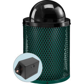 Global Industrial 261948GNT Global Industrial™ TrashTalk™ Thermoplastic Mesh Trash Can w/Dome Lid, 36 Gal., Green image.