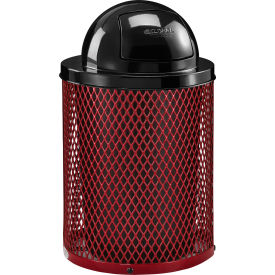 Global Industrial 261948RD Global Industrial™ Outdoor Diamond Steel Trash Can With Dome Lid, 36 Gallon, Red image.