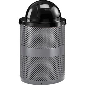 Global Industrial 261949GY Global Industrial™ Outdoor Perforated Steel Trash Can With Dome Lid, 36 Gallon, Gray image.
