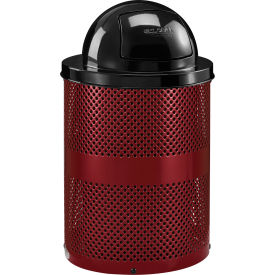 Global Industrial 261949RD Global Industrial™ Outdoor Perforated Steel Trash Can With Dome Lid, 36 Gallon, Red image.