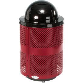 Global Industrial 261949RDD Global Industrial™ Outdoor Perforated Steel Trash Can With Dome Lid & Base, 36 Gallon, Red image.