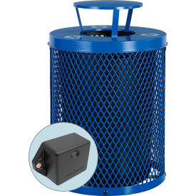 Global Industrial 261960BLT Global Industrial™ TrashTalk™ Thermoplastic Mesh Recycling Can w/Rain Lid, 36 Gal., Blue image.